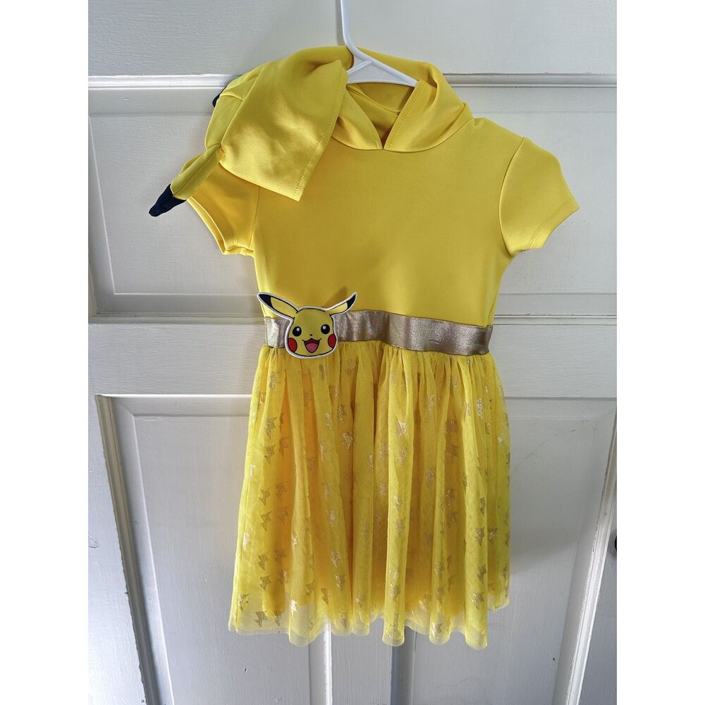 Pokemon Pikachu Girls Dress Size 6 6X Yellow Hooded Character Costume